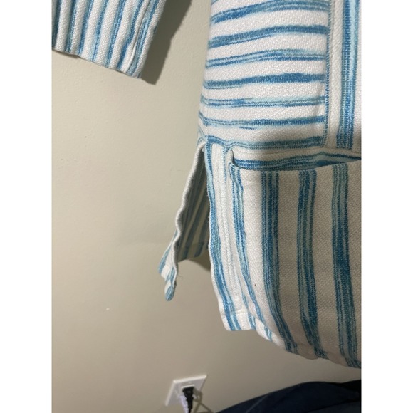 Soft Surroundings Blue Striped Briza Top Tunic XS Pockets Pullover 3D Knit Beach - Picture 5 of 7